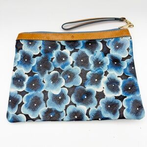 Garuglieri Blue Floral Leather Wristlet Clutch made in Italy